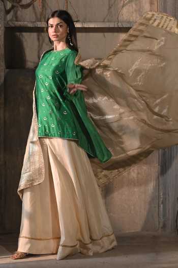 Shop_Shorshe Clothing_Ivory Tissue Amina Bordered Dupatta _at_Aza_Fashions