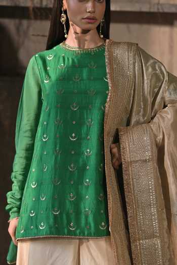 Buy_Shorshe Clothing_Ivory Tissue Amina Bordered Dupatta _Online_at_Aza_Fashions