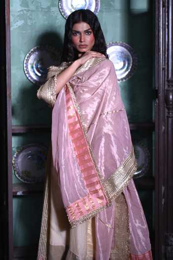 Buy_Shorshe Clothing_Pink Tissue Amina Embellished Border Dupatta _Online_at_Aza_Fashions