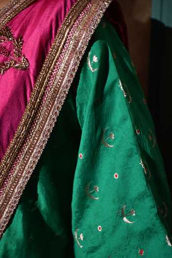 Shop_Shorshe Clothing_Green Brocade Round Neck Chandphool Kaftan Top _Online_at_Aza_Fashions