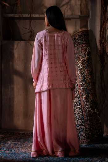Shop_Shorshe Clothing_Pink Silk, Brocade Round Neck Chandphool Shabana Kurta With Gharara _at_Aza_Fashions