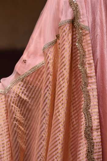 Buy_Shorshe Clothing_Pink Organza, Tissue Jalsa Diagonal Striped Dupatta _Online_at_Aza_Fashions