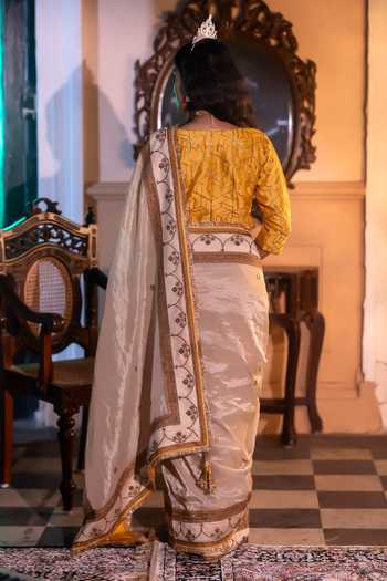 Shop_Shorshe Clothing_Ivory Tissue Jalsa Embroidered Saree _at_Aza_Fashions