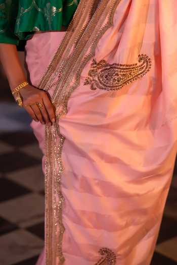 Buy_Shorshe Clothing_Pink Silk, Satin Kolka Striped Saree _Online_at_Aza_Fashions