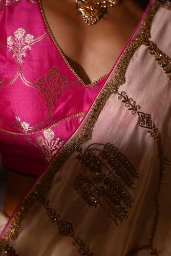 Shorshe Clothing_Pink Brocade Nina Hot Blouse _Online_at_Aza_Fashions