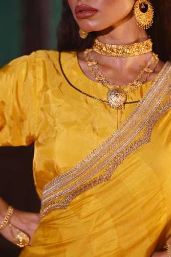 Shorshe Clothing_Yellow Silk, Crepe, Modal Round Neck Reshma Blouse _Online_at_Aza_Fashions