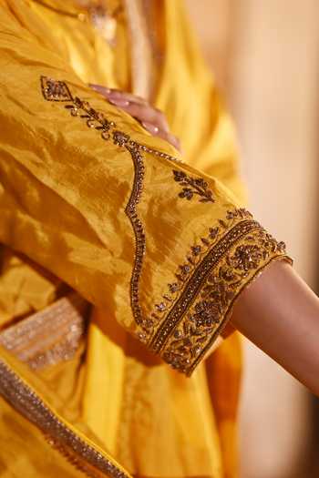 Buy_Shorshe Clothing_Yellow Silk, Crepe, Modal Round Neck Reshma Blouse _Online_at_Aza_Fashions