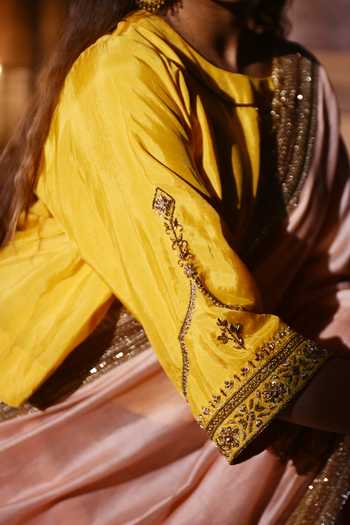 Shop_Shorshe Clothing_Yellow Silk, Crepe, Modal Round Neck Reshma Blouse _Online_at_Aza_Fashions