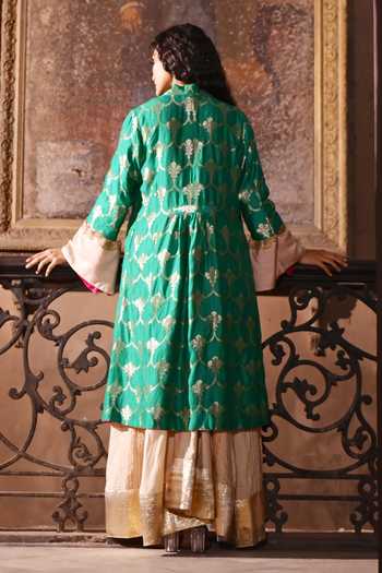 Shop_Shorshe Clothing_Green Brocade Sally Jacket _at_Aza_Fashions