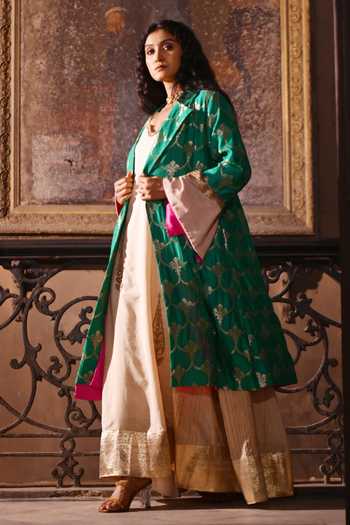 Buy_Shorshe Clothing_Green Brocade Sally Jacket _Online_at_Aza_Fashions