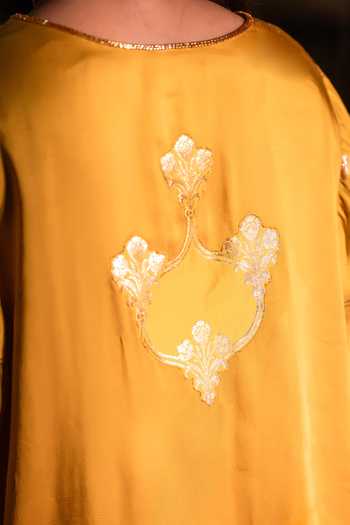 Shop_Shorshe Clothing_Yellow Silk, Modal, Brocade Round Shahi Kurta With Dusty Pink Cigarette Pant _Online_at_Aza_Fashions