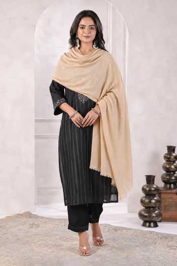 Buy_Geroo Jaipur_Beige Jaal Embroidered Shawl _at_Aza_Fashions