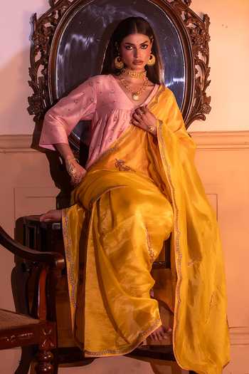 Shop_Shorshe Clothing_Yellow Silk, , Silk, Tissue Turkish Ashoka Handwoven Saree _Online_at_Aza_Fashions