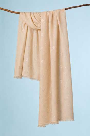 Buy_Geroo Jaipur_Beige Jaal Embroidered Shawl _Online_at_Aza_Fashions