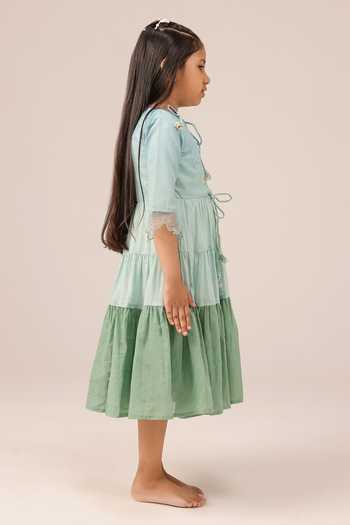 OurDve_Blue Linen Sea Salt Embroidered Bodice Dress _Online_at_Aza_Fashions