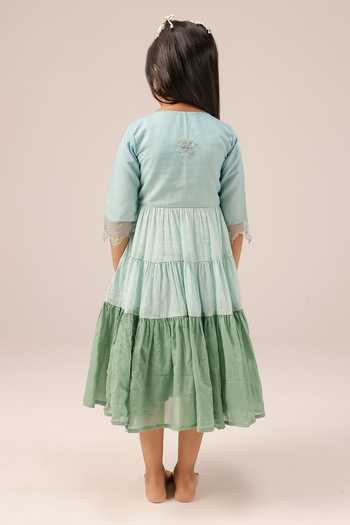 Shop_OurDve_Blue Linen Sea Salt Embroidered Bodice Dress _at_Aza_Fashions