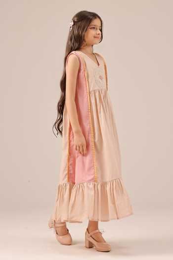 Buy_OurDve_Pink Organza, Cotton Merry Checked Coat And Dress Set _Online_at_Aza_Fashions