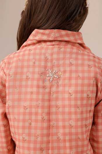 Shop_OurDve_Pink Organza, Cotton Merry Checked Coat And Dress Set _at_Aza_Fashions
