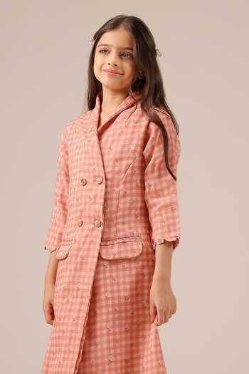 Buy_OurDve_Pink Organza Merry Double Breasted Coat _Online_at_Aza_Fashions