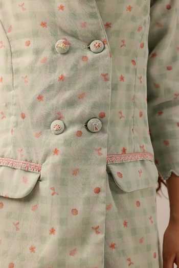 OurDve_Green Organza, Cotton Merry Checkered Coat And Dress Set _Online_at_Aza_Fashions