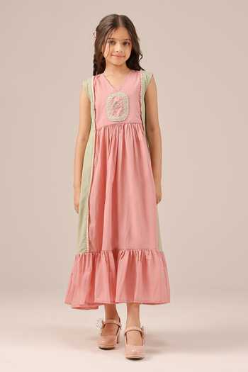 Shop_OurDve_Green Organza, Cotton Merry Checkered Coat And Dress Set _Online_at_Aza_Fashions