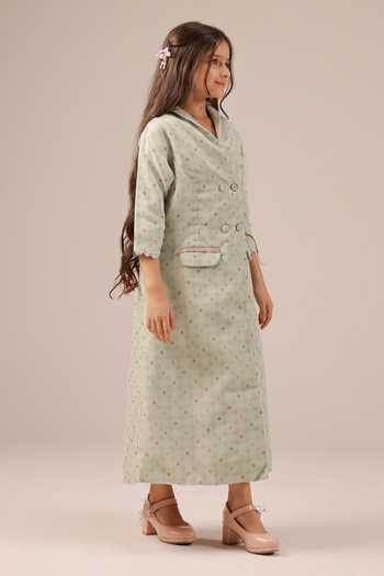 OurDve_Green Organza Merry Checkered Double Breasted Coat _Online_at_Aza_Fashions