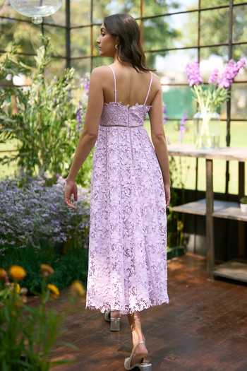 Dash And Dot_Purple Viscose Square Neck Corded Lace Midi Dress _Online_at_Aza_Fashions