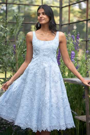 Shop_Dash And Dot_Blue Viscose Square Neck Cutwork Lace Midi Dress _Online_at_Aza_Fashions