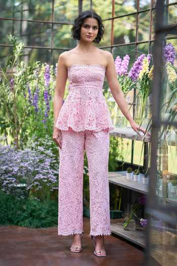 Buy_Dash And Dot_Pink Viscose Lace Straight Pant _at_Aza_Fashions