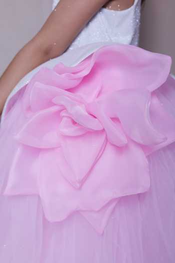 Little Loom_Pink 3d Flower Sparkling Frock Dress _Online_at_Aza_Fashions