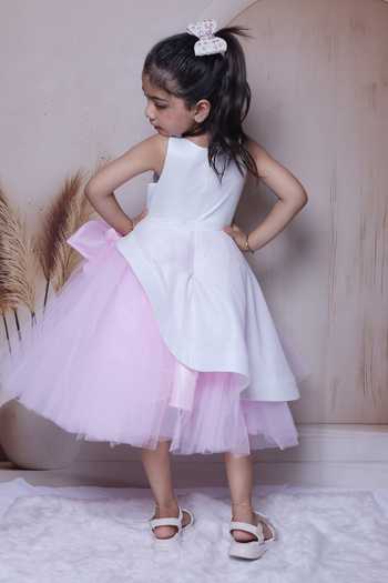 Shop_Little Loom_Pink 3d Flower Sparkling Frock Dress _at_Aza_Fashions