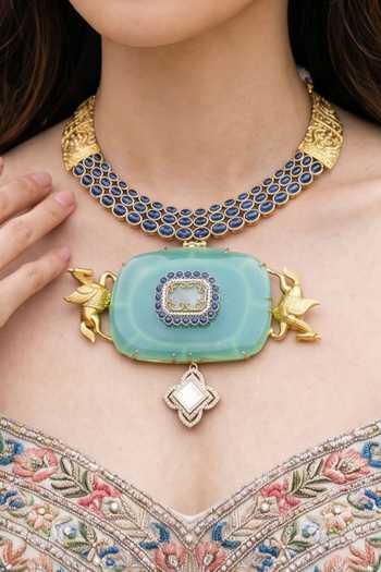 Amaara Jewels_Blue Ocean Crest Collar Pendant Necklace Set _Online_at_Aza_Fashions