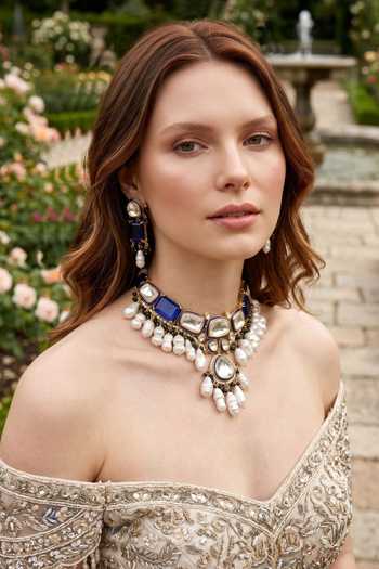 Shop_Amaara Jewels_Blue Neel Noor Sapphire Necklace Set _Online_at_Aza_Fashions