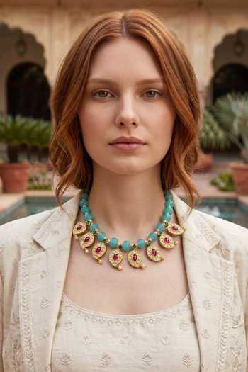 Shop_Amaara Jewels_Red Reversable Aqua Kundan Collar Necklace Set 