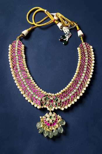 Amaara Jewels_Red Zivara Bloom Embellished Necklace Set _Online_at_Aza_Fashions