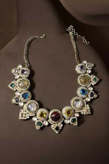 Shop_Amaara Jewels_Multi Color Florentine Jewel Bloom Necklace Set _at_Aza_Fashions
