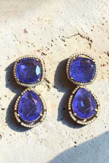 Shop_Amaara Jewels_Blue Azure Leaf Necklace Set _Online_at_Aza_Fashions