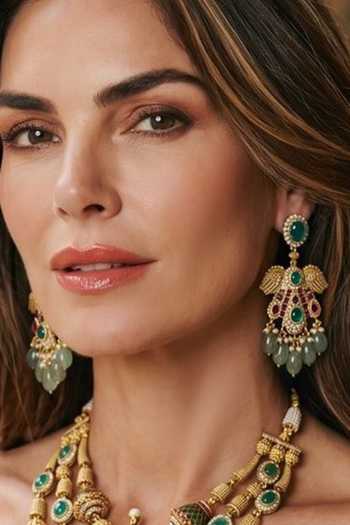 Buy_Amaara Jewels_Gold Plated Emerald Noor Peacock Heirloom Necklace Set _Online_at_Aza_Fashions