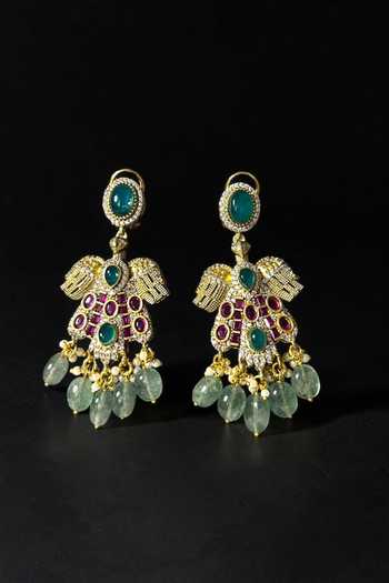 Shop_Amaara Jewels_Gold Plated Emerald Noor Peacock Heirloom Necklace Set _Online_at_Aza_Fashions