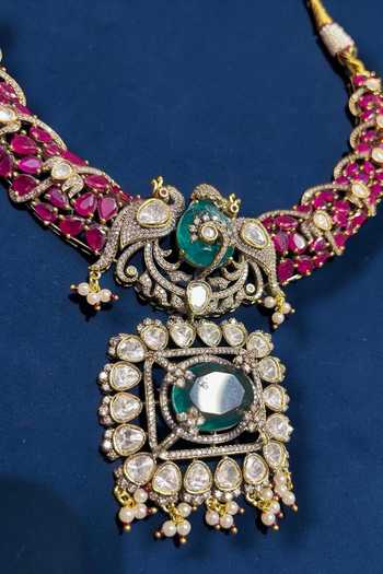 Amaara Jewels_Gold Plated Victorian Luxe Embellished Necklace Set _at_Aza_Fashions