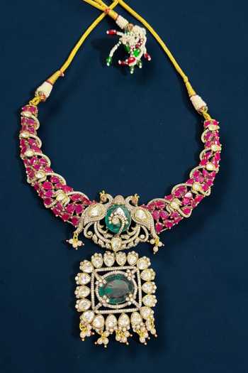 Amaara Jewels_Gold Plated Victorian Luxe Embellished Necklace Set _Online_at_Aza_Fashions