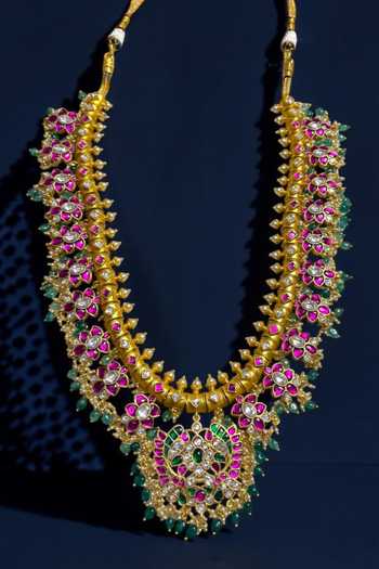 Amaara Jewels_Pink Noorvana Embellished Necklace Set _Online_at_Aza_Fashions