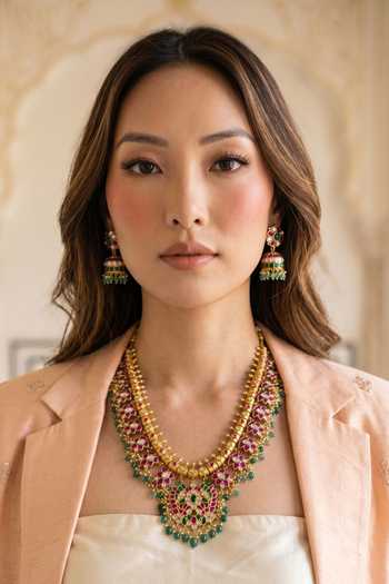 Shop_Amaara Jewels_Pink Noorvana Embellished Necklace Set _Online_at_Aza_Fashions