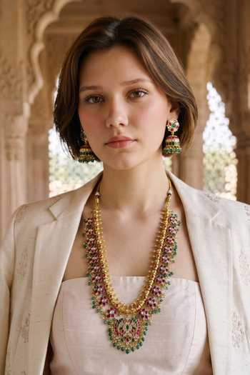 Buy_Amaara Jewels_Pink Noorvana Embellished Necklace Set _at_Aza_Fashions