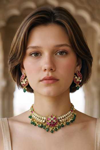 Buy_Amaara Jewels_Green Noorvana Handcrafted Choker Necklace Set _Online_at_Aza_Fashions