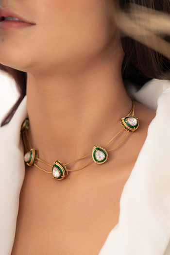 Shop_Do Taara_Green Polki Embellished Necklace Set _Online_at_Aza_Fashions