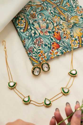 Shop_Do Taara_Green Polki Embellished Necklace Set _at_Aza_Fashions