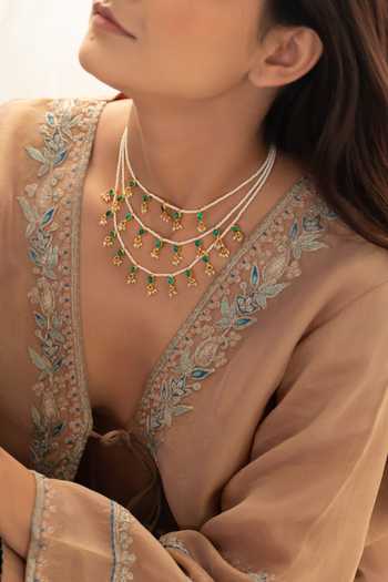 Do Taara_White Green Layered Kundan Necklace _Online_at_Aza_Fashions