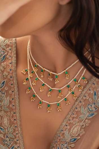 Buy_Do Taara_White Green Layered Kundan Necklace _Online_at_Aza_Fashions
