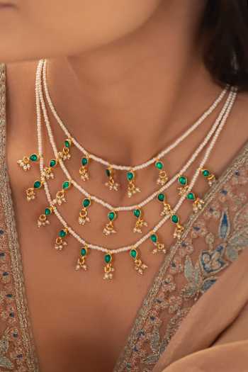 Do Taara_White Green Layered Kundan Necklace _at_Aza_Fashions